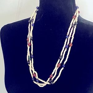 Vintage Multistrand Ivory & Jewel Tone Beaded Necklace